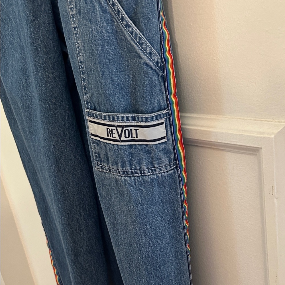 Stylish Denim Overalls with Rainbow Detail - Picture 9 of 9